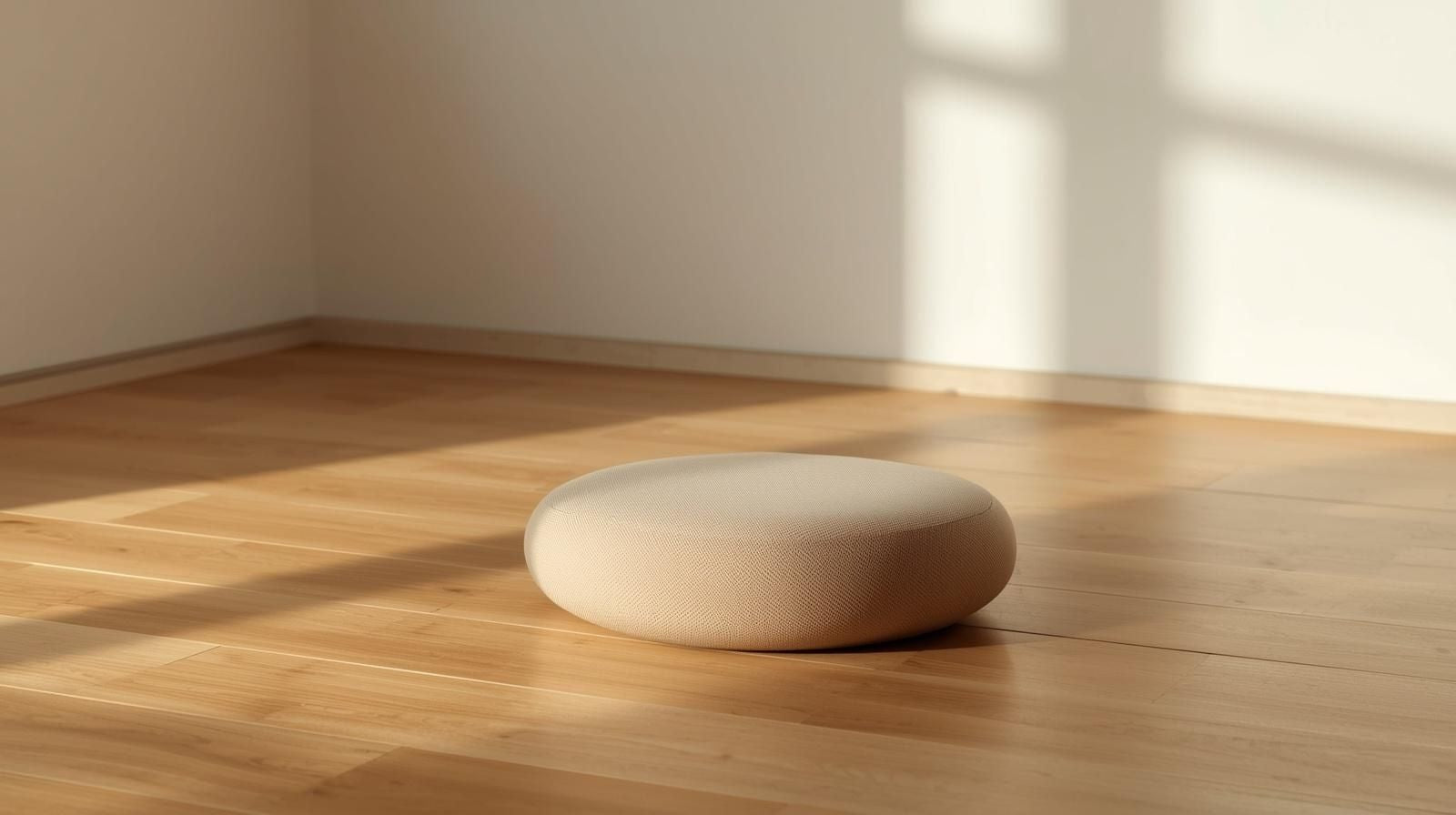 Meditation cushion on a wooden floor