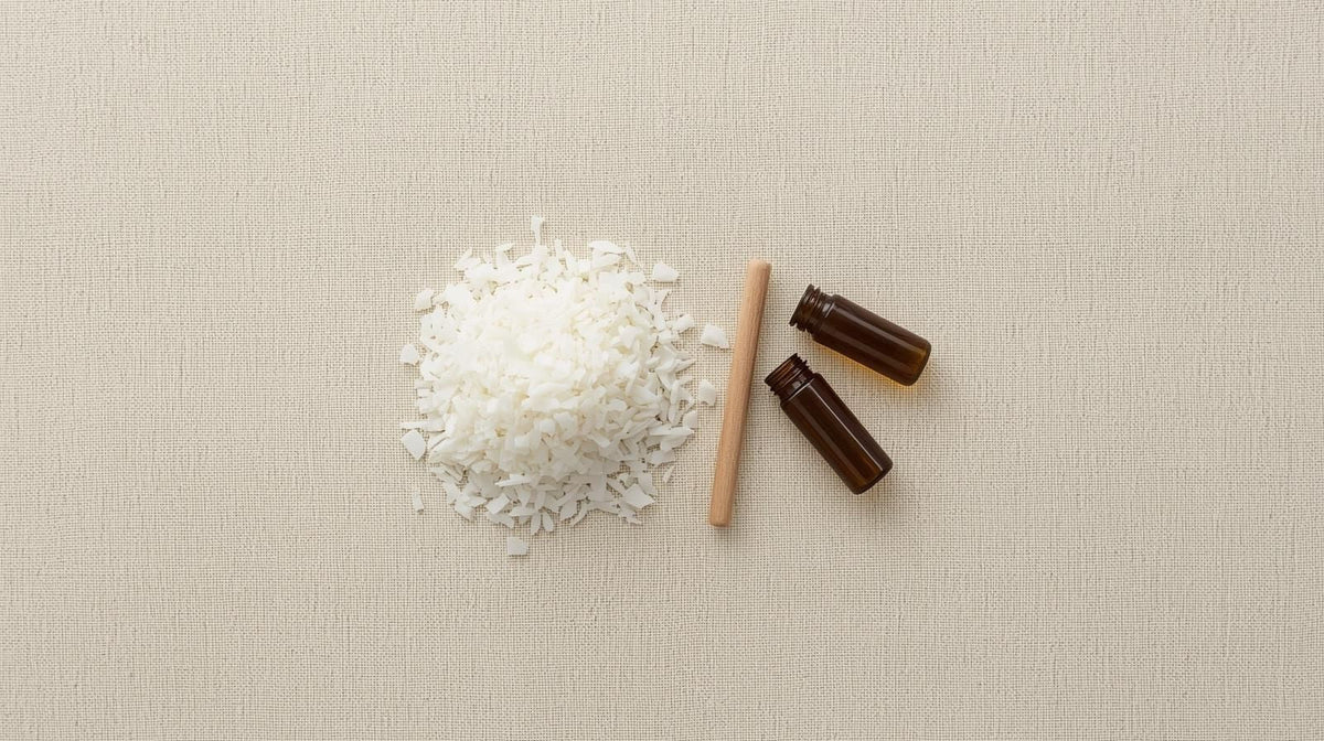 A close-up of organic coconut wax and pure essential oils
