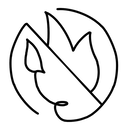 Simplified line drawing of a flame, resembling a no-fire sign